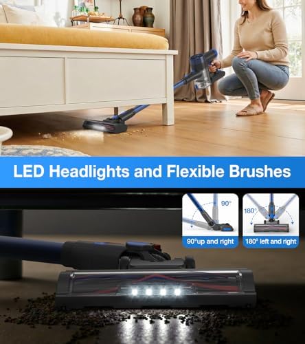Cordless Vacuum Cleaner, 480W/45Kpa Vacuum Cleaners for Home, Self-Standing Stick Vacuum with LED Display, Anti-Tangle & Wall Mount Charging, 8 in 1 Lightweight Vacuum for Hard Floors Carpet Pet Hair