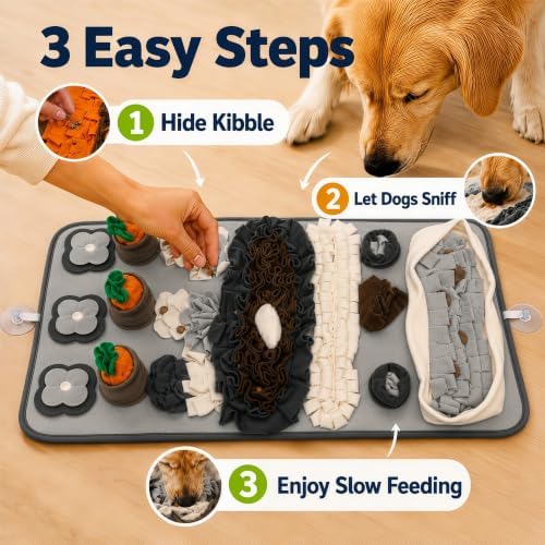 Snuffle Mat for Dogs – Extra Large 32'' x 20'', Washable Slow Feeder Dog Toy, Durable Interactive Dog Puzzle for Mental Stimulation & Nosework Training, with Anti-Slip Suction Cups