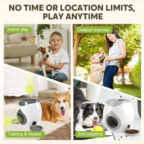 Interactive Dog Training Toy, Dog Tennis Ball Food Reward Machine with Automatic Treat Dispenser, Rechargeable Tennis Ball Throwing Machine for Small to Medium Dogs (Green)