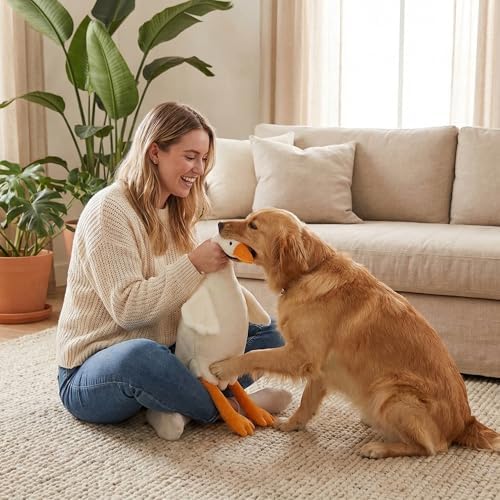 Plush Dog Toy for Large Dogs, 50cm White Goose, Interactive Pet Chew Toy for Training, Medium and Large Dogs