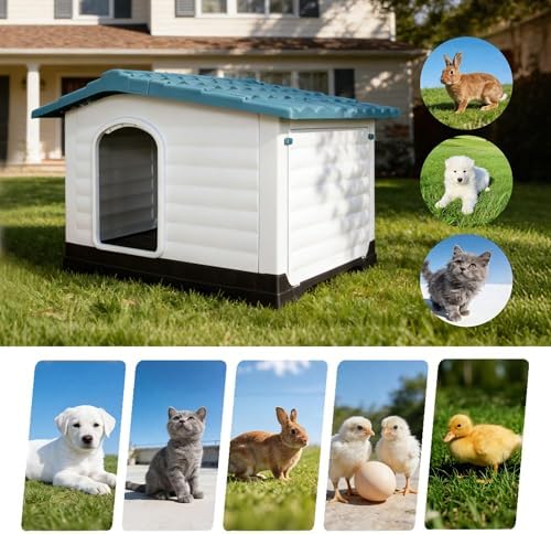 Elevated 2-Door Plastic Dog House Kennel with Fold