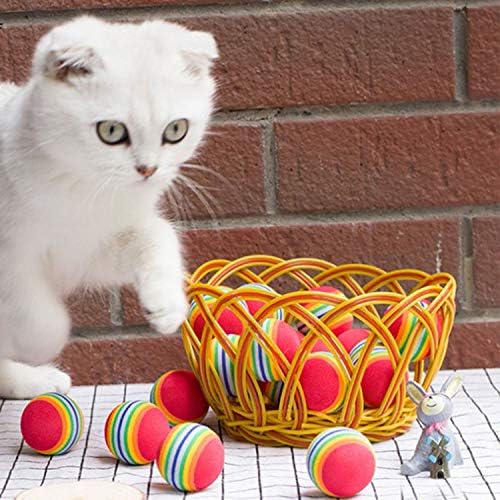VOVIGGOL 12 Pack 2 Color Rainbow Cat Toy Balls Soft EVA Foam Interactive Indoor Kittens Favorite Toys 1.38" Dia. Small Dogs Puppies Toy Balls Bulk Activity Chase Quiet Play Sponge Ball