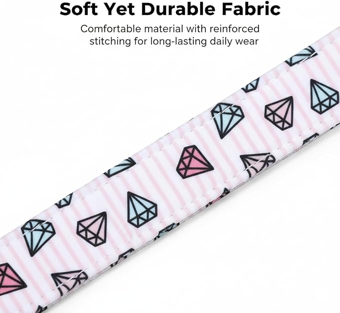 Pink Dog Collar, Cute Dog Collar with Diamond Pattern, Adjustable Soft Cute Collar for Medium Dogs, M