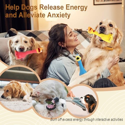 Dog Squeaky Toys 3 Pcs Rubber Chicken Dog Toy, Squeaking Fun Chew Toy for Dogs Indoor and Outdoor Interactive Toys for Medium and Large Breeds 7.9 inch
