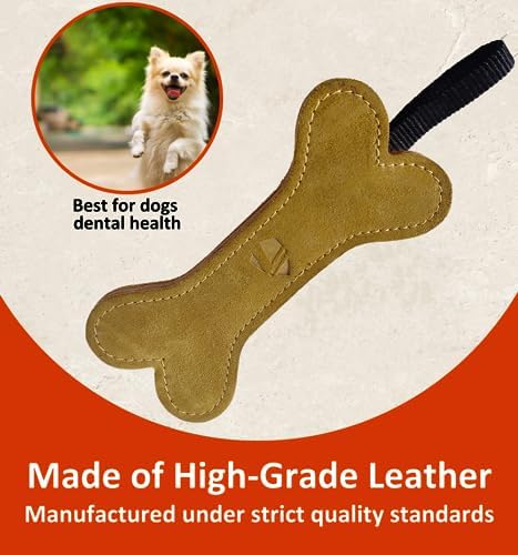 Leather Dog Toys for Small Puppies, Genuine Leather Chew Toys, Safe Puppy Toys, Durable Dog Chews for Teething, Interactive Play, Training, and Healthy Chewing (Bone)