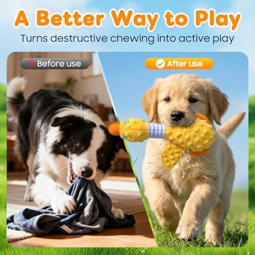 Duck Dog Squeak Toy for Aggressive Chewers, 2026 New Yellow Duck Dog Squeak Toys, Indestructible Toy with Built-in Squeaker for Boredom Relief, Large, Medium,Small Breed to Keep Them Busy
