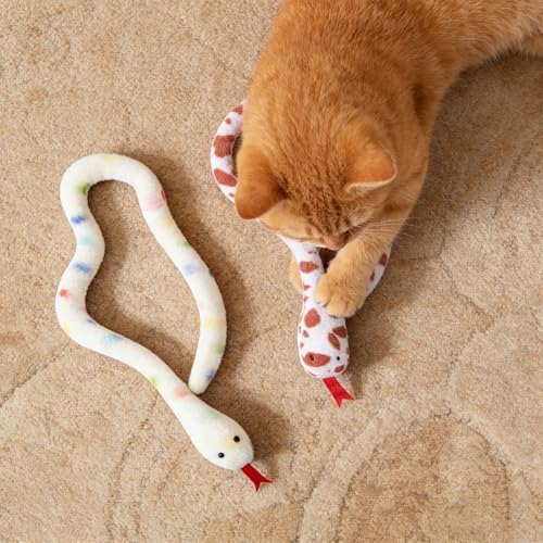 Andiker 2PCS Snake Cat Toys, 23.6 Inches Long Realistic Snake Shape Cat Plush Toys with Bite-Resistant Fabric Interactive Cats Toy for Indoor Cats to Bite Chew Keep Teeth Clean (Colourful&Blue)
