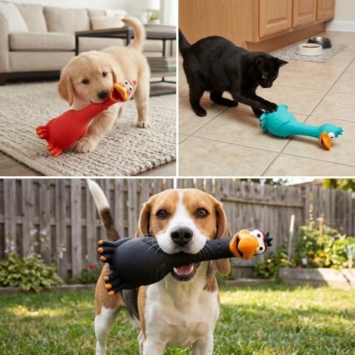 Squeaky Chicken Toy, Latex Rubber Screaming Chicken Toy, Chew Toy, Teething, Stress Relief,for Small Medium Large Dogs, Indoor Outdoor Play(Red)