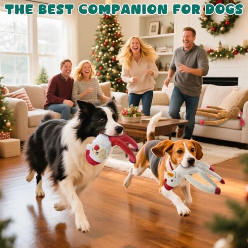 Christmas Dog Toys Squeaky 3-Pack Interactive Puppy Teething Chew Toy Deer Snowman Santa Claus Shape with Crinkle Sound Paper Tail no Stuffed,Keep Them Busy, for Large Medium Small Breeds