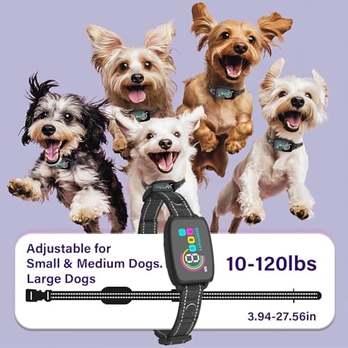 Dog Bark Collar, Rechargeable Anti Barking Device with 4 Modes & Long Battery Life, Adjustable Beep Vibration Static Shock Training Collar for Small Medium Large Dogs