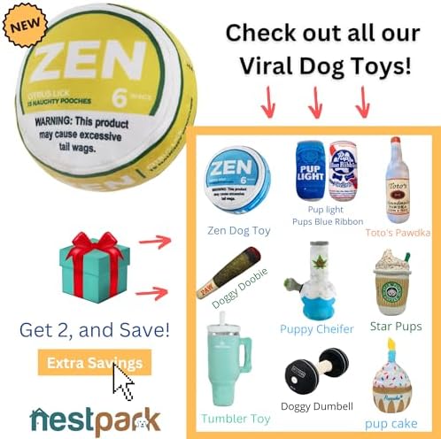 Nestpark Zen Pupper Deckies Parody Dog Toy - Plush Squeaky and Crinkle Funny Dog Toy (Citrus Lick)