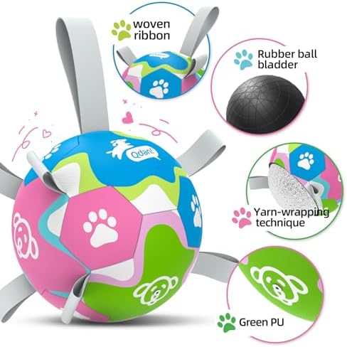 QDAN 6 Inch Dog Toy, Durable Dog Soccer Balls with Straps to Keep Them Busy