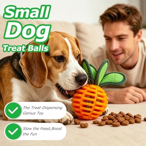2 Pack Small Dog Chew Balls, 2.2 Inch Squeaky Treat Dispensing Toy, Interactive Puppy Ball Toy for Anxiety Relief & Boredom Reduction, Durable Pet Chew Toy for Fetching, Tugging and Dental Cleaning