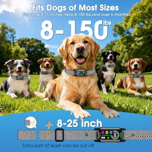 Anti Bark Collar for Medium Dogs, N0-Shock Humane Training Modes | Only Vibration Beep, 8 Levels, Rechargeable Dog Bark Collar with Smart Chip, IP67 Waterproof No-bark Collar for Large Dogs