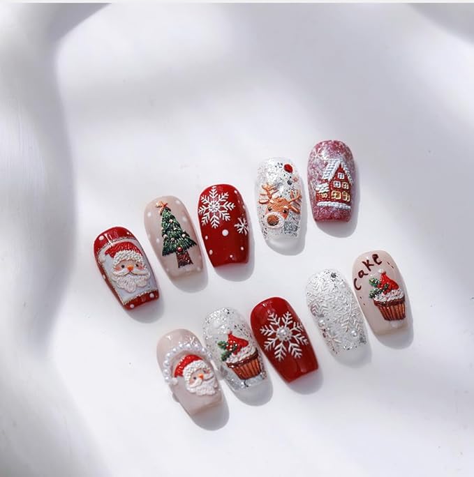 Christmas Nail Stickers for Nail Art, 5D Self-Adhesive Trees Cake Nail Decals, Mushroom Nail Supplies Nail Art Design Accessories for Women and Girls Manicure DIY Decoration