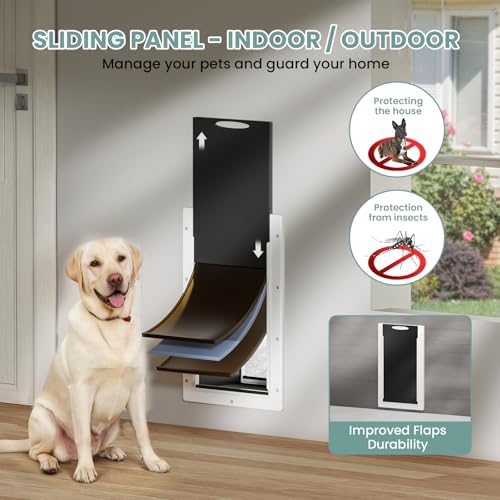 3-Flap Plastic Dog Door for Wall, Pets Up to 100 lbs (Large) | Telescoping Tunnel, Eco-Friendly, Durable Plastic Frame, Insulated Flap, Magnetic Design, Energy-Efficient, Closing Panel