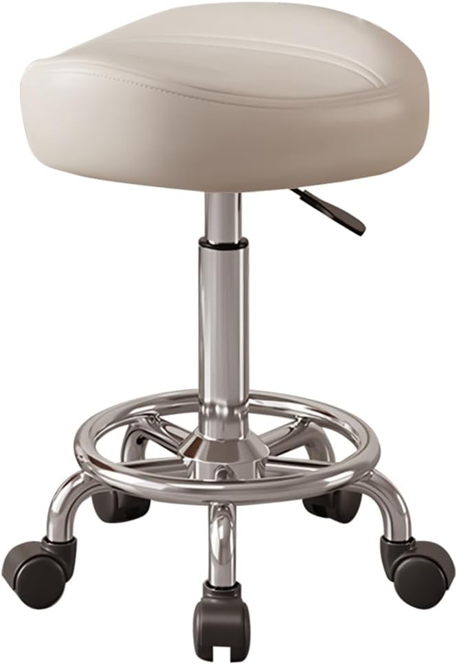 Saddle Stool, Adjustable Height Ergonomic Swivel Chair with Wheels, PU Leather Saddle Seat with Ring Pedal for Salon, Massage, Clinic, Lab, and Office