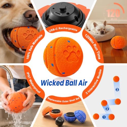 Smart Interactive Dog Toy to Keep Them Busy, Automatic Moving, E-TPU Material, 3 Interactive Modes, IPX7 Waterproof, USB Rechargeable, Active Rolling Ball for Puppy, Medium and Large Dogs