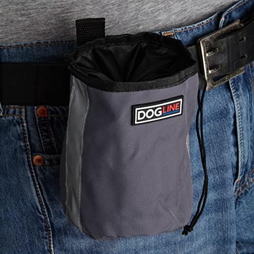 Dogline Dog Treat Pouch: Puppy Training Bag, Pet Kibbles and Snacks Holder, Litter Waste Bags Dispenser with Adjustable Drawstring Closure, Large Capacity with Mesh Pocket, Strong Nylon Material