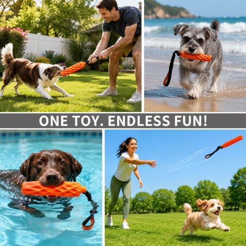 Floating Squeaky Dog Toy, Fetch Training Bumper with Reflective Rope Handle