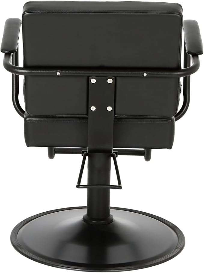 Buy-Rite Atlas Styling Chair for Professional Salons and Barbershops, Extra-Wide Seat, Black Metal Frame, Premium Black Vinyl with Detailed Stitching, Open Back Design, Hydraulic Base, NIN-5516