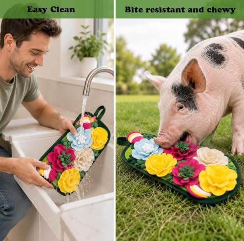Pig Foraging Mat for Mini Pigs, Pig Toys for Mini Pigs with Snuffle Feeding Pad and Chewable Enrichment Features, Interactive Treat Seeking Activity Toy for Pet Pigs, Farm Pigs and Small Animals