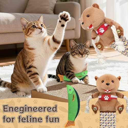 Cat Wrestling Glove - Cat Puppet Wrestler Toy with Tough Padding for Safe Interactive Play, Cat & Dog Wrestling Interactive Toy with Fish Toys, Kids & Pet Safe for Training & Exercise (B)