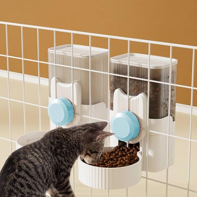 Hanging Cage Auto Pet Food Bowl Water Bottle Dispenser, 1L, Blue | Auto Gravity Pet Feeder and Waterer Set, Kennel Feeding Station, Crate Feeder Dish, For Rabbit Puppy Cats Ferret