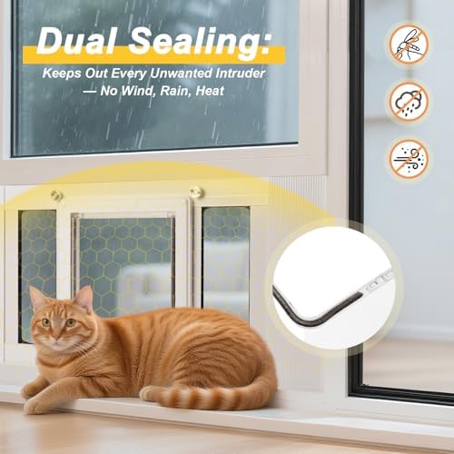 Petoasis Pet Door for Window 23"-38" Wide,Windows Pet Door for Cats and Small Dogs,7.87" W×10.62" H,No Drilling Installation (Standard Height, S: Fit 24"-28" Width)