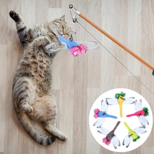 Toyvian 5 Pcs Replacement Dragonfly Heads for Interactive Cat Teaser Wand Toys Durable Plush Refill Kit for Engaging Indoor Kitten Play