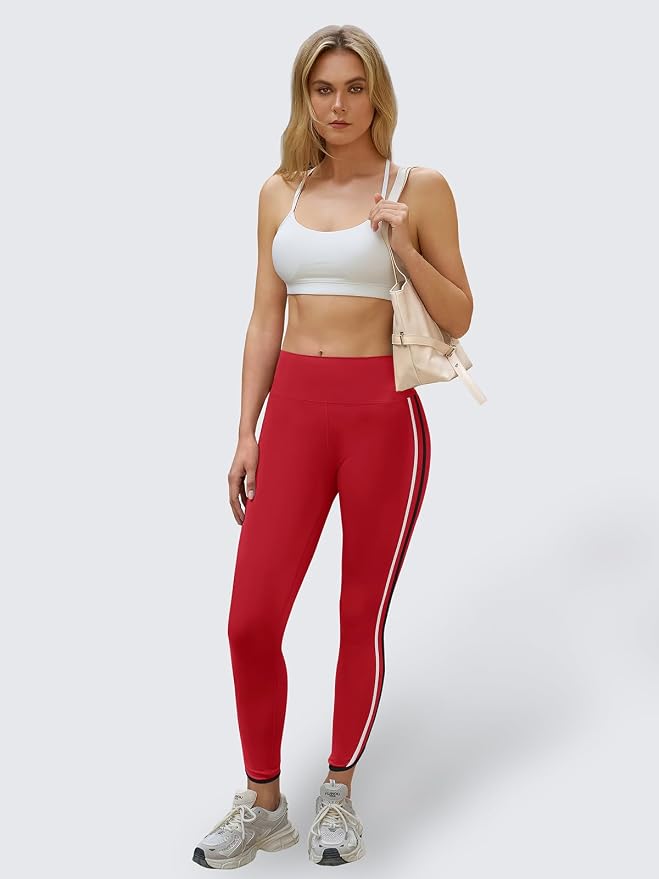 Aoysky Womens Buttery Soft Workout Leggings 25" Side Stripes High Waisted Full Length Yoga Leggings