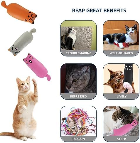 Soft Indoor Cat Toys Self Play Interactive Pillows Catnip Filled 5PCS Plush Kitten Teething Set Cute Kitty Chew Bite Resistant Cartoon Mouse Pet Supplies Gifts