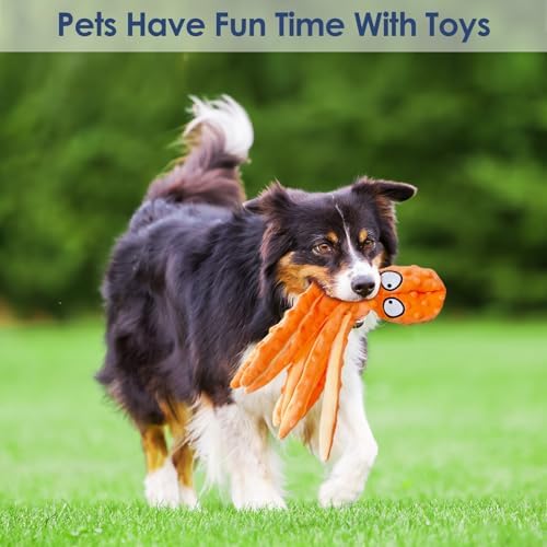 4 Pack Squeaky Dog Toys - Octopus Plush Dog Toys for Aggressive Chewers, No Stuffing, Crinkle, Durable Interactive, 4 Colors