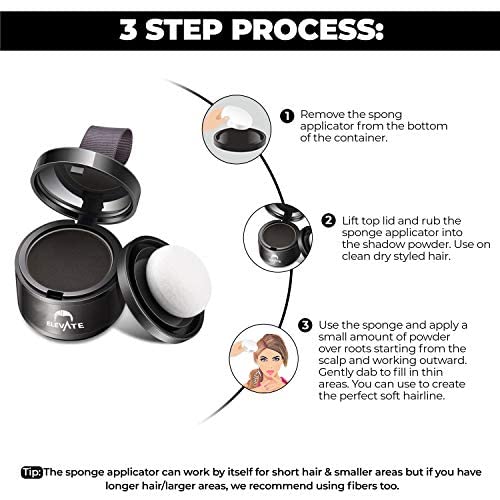 ELEVATE Hair Line Powder Instantly Conceal Hair Loss for Thinning Areas - Shadow Makeup - Root Cover Touch Up with Puff Touch - Instant Gray Coverage for Men and Women (Dark Brown)