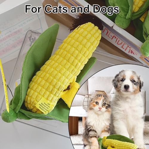 Dog Enrichment Toys, Cute Corn Design, Squeaky & Crinkle Dog Chew Toy, Treat Dispenser for Small & Medium Dogs & Cats, Stress-Relieving Interactive