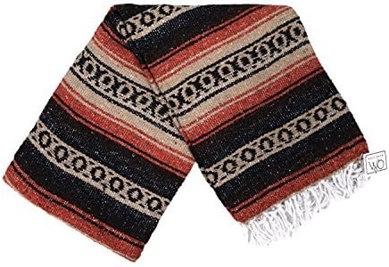 Heavyweight Mexican Falsa Yoga Blanket, Extra Thick with Stripes -- Great Beach/Picnic Blanket, Mexican Blanket or Throw -- Handmade Traditional Mexican Blanket in Orange, Black and Brown