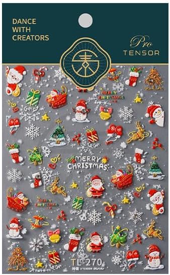 Christmas Nail Stickers for Nail Art, 5D Embossed Self-Adhesive Snowflake Socks Nail Decals, Mushroom Nail Supplies Nail Art Design Accessories for Women and Girls Manicure DIY Decoration