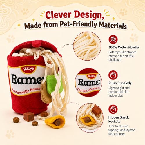 Ramen Cup Dog Toy, Interactive Dog Puzzle Toy, Hide and Seek Snuffle Game, Treat Dispensing Plush Noodle Cup, Nose Work, Food Hiding, Crinkle Toy and Dog Enrichment Game for Small and Medium Dogs