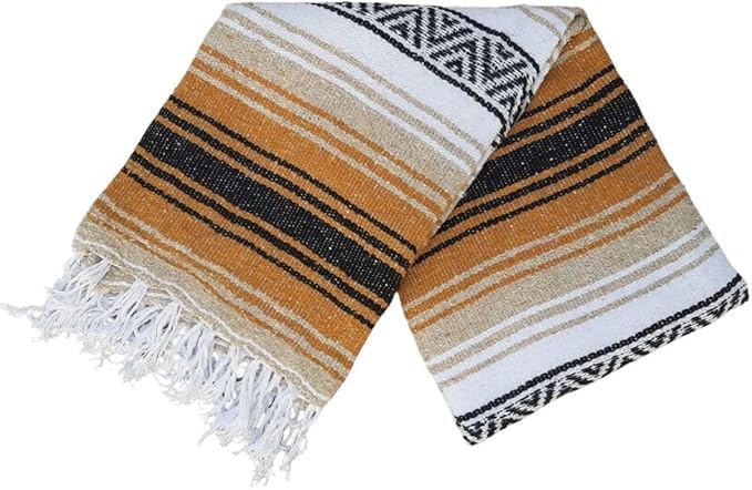 Open Road Goods Bulk Falsa Blankets - Handwoven Authentic Mexican Falsa - Great for Weddings, Yoga, Beach, Picnics, or Mexican Throw! (Tan/Yellow, 15 Pack)