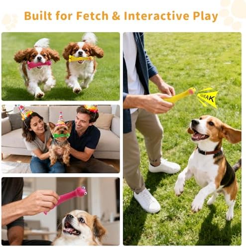 Latex Squeaky Dog Toys, 3 Pack Soft Rubber Dog Chew Toys, 7" Standing Stick Animal Pet Toy to Keep Them Busy, Interactive Fetch Squeak Toy for Puppy Small Dogs