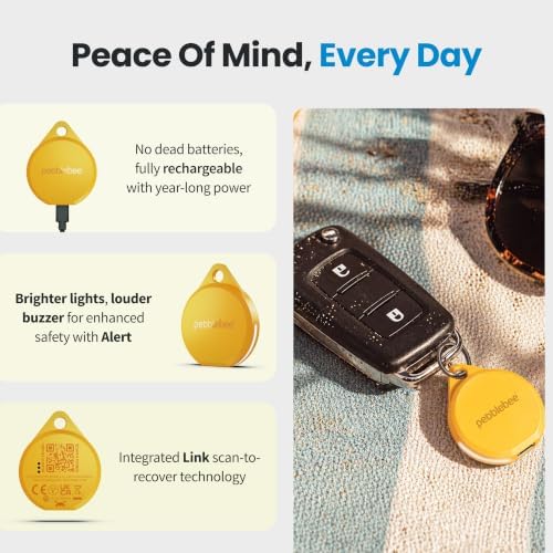 Pebblebee Clip 5 Bluetooth Tracker Tag, 130dB Siren | Creamsicle Crush | Alt to Air Tag & Android Trackers | LED Strobe, 12-Month Battery, Alert Safety Mode