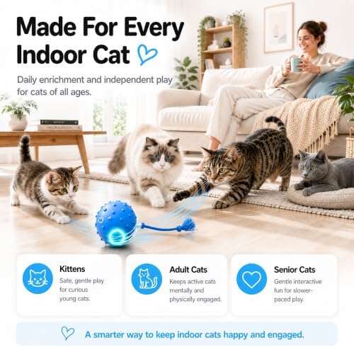 AWISH Cat Enrichment Toy, Interactive Rolling Ball for Indoor Cats