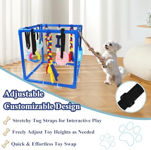 ASOCEA Puppy Play Gym for Small Dogs – Interactive Jungle Gym with 10 Hanging Toys, Adjustable Height, Safe PVC Frame for Indoor Puppy Entertainment, Teething & Mental Stimulation