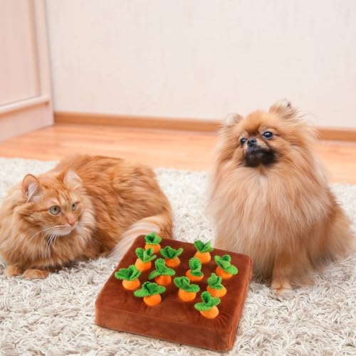 Penitue Carrot Dog Toy, Puppy Puzzle Including Snuffle Mat and Removable Soft Carrots Toy Stimulating Fun Cute Interactive Game for Small Dog Brain Training Enrichment Foraging Skill