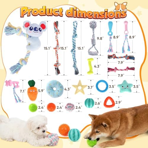 Aitmexcn 20 Pcs Puppy Toys for Small Dogs, Puppy Teething and Chew Toy Set with Squeaky Plush Toys, Treat Ball, Rubber Teething Rings and Rope Toys