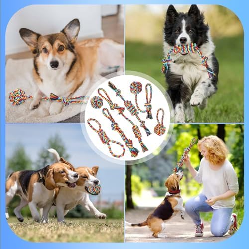 Celery Tough Dog Toys for Aggressive chewers - 7 Pack Durable Cotton Rope chew Toys for Large Dogs and Medium, Interactive tug of War, Teeth Cleaning, Puppy Training and Fetch Play (7 Pack)