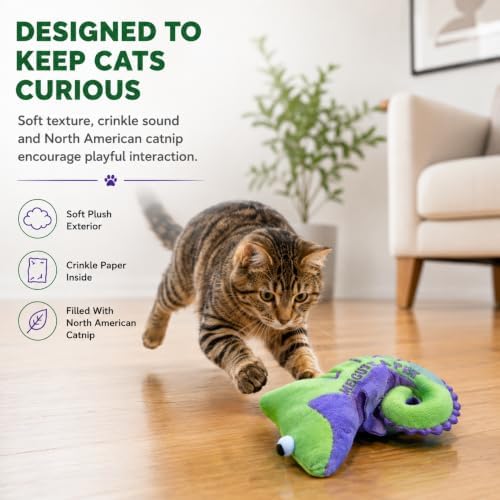 Cat Toys Catnip Crinkly Sound Toy with North American Catnip | Lizard Cat Toy Crinkle Paper Sound | Cat Kitten Toy Teething Chew | Cats Kicker Crinkle Paper | Chameleon Cat Toy 4.5-INCH