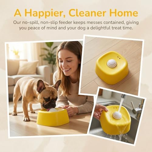 YCD-incerda Slow Feeder Lick Bowl with Rolling Ball (1, Yellow)