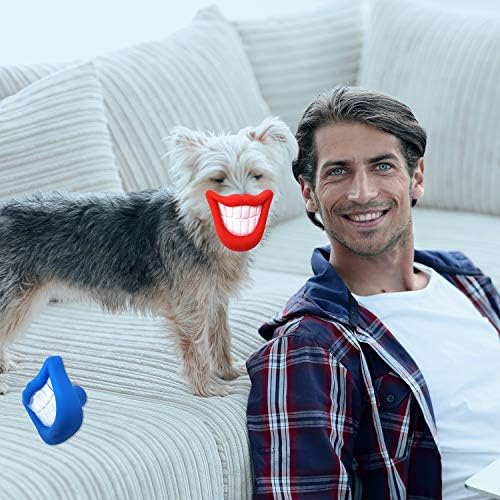 Zelica Smiling Mouth Squeaky Chew Dog Toy | Funny Novelty Chew Toys for Dogs | Red and Blue (2 Pack)