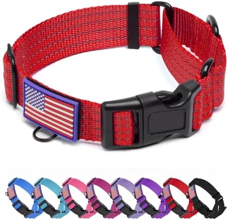 Martingale Dog Collar Reflective NO Pull with USA Flag, M,Red